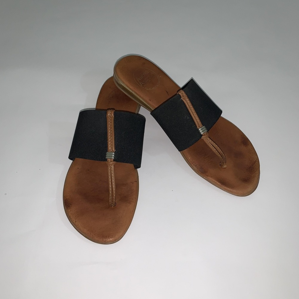 Andre Assous Featherweights Sandals Womens Size 8 Black Stretch Slide Thong